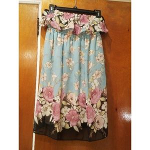 Strapless Mint Floral Roses Dress Small